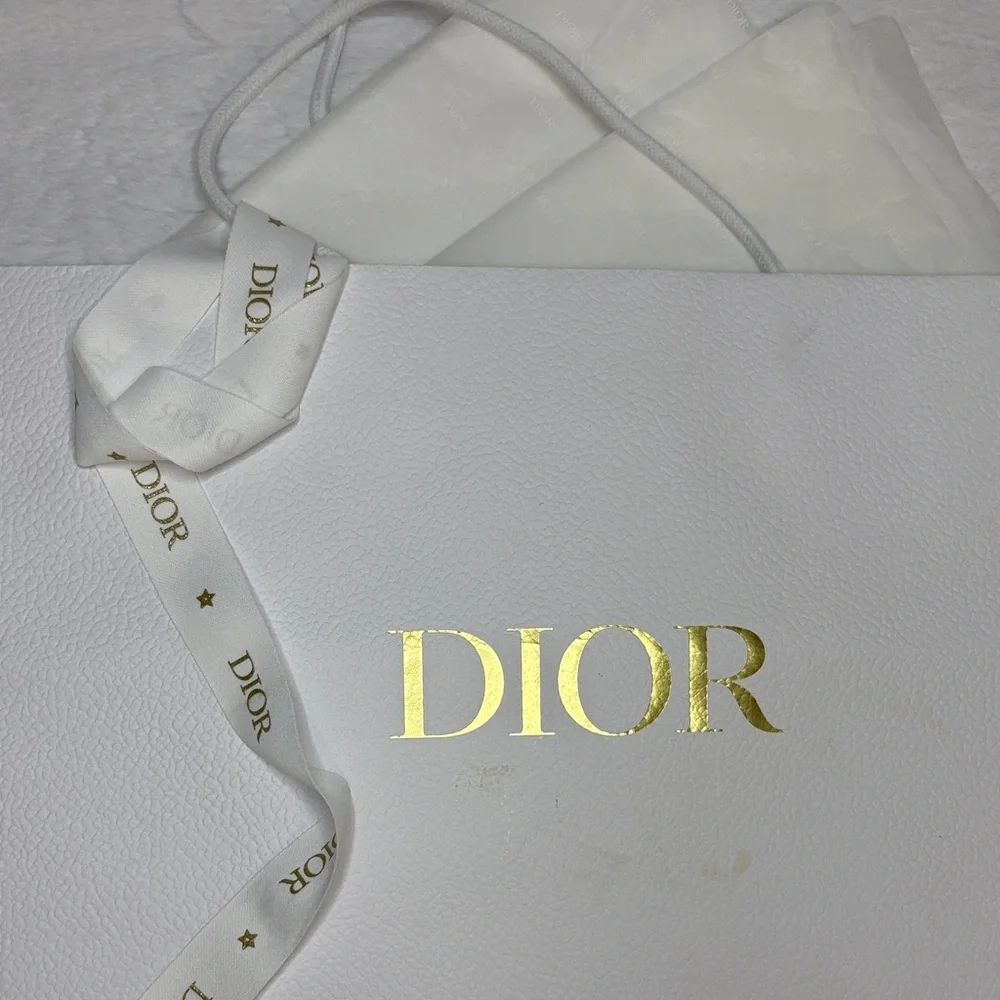 Dior White Textured Gift Bag with Ribbon and Tissue
